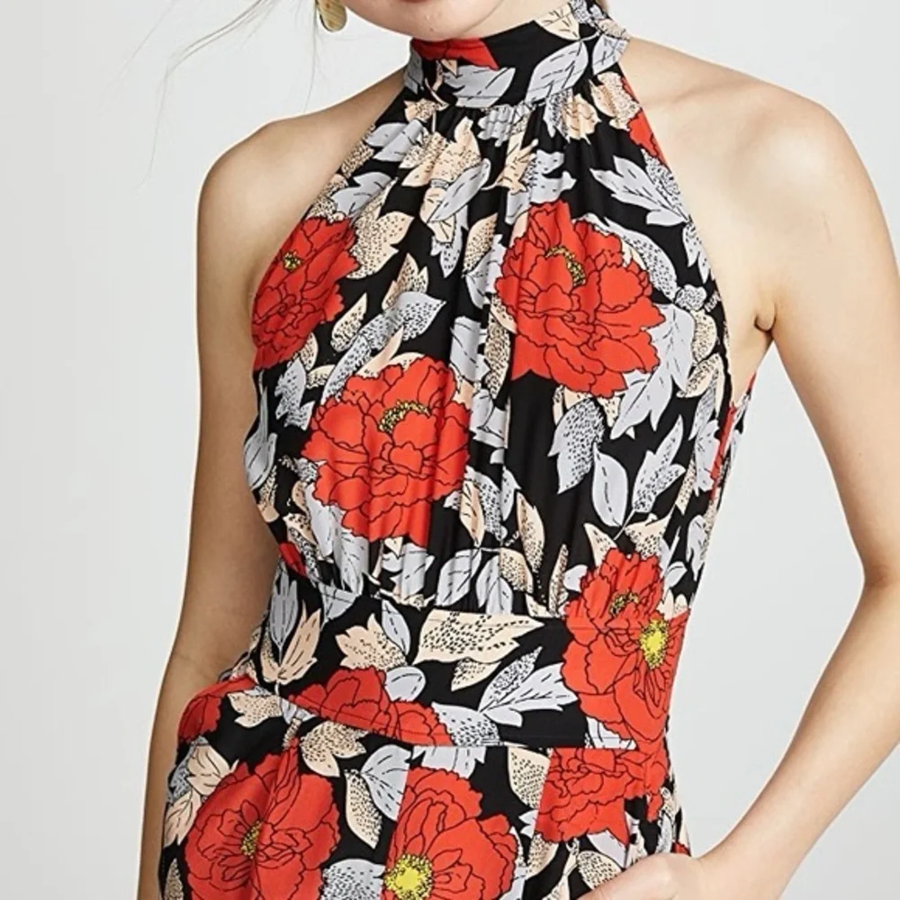 DVF 100% Silk High Neck Halter Jumpsuit in Boswell Black - Picture 3 of 11